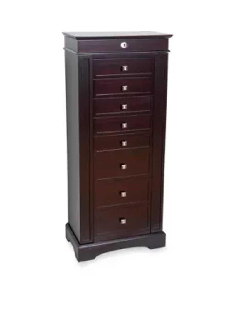 Olympia Wooden Jewelry Armoire in Dark Walnut Finish