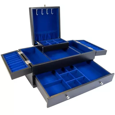 Mele and Co Everly Wooden Triple Lid Jewelry Box in Black