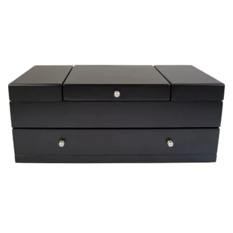 Mele and Co Everly Wooden Triple Lid Jewelry Box in Black
