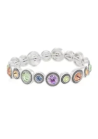 Silver Tone Multi Glass Stretch Bracelet 