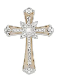 Silver Tone White Crystal Cross Pin - Boxed