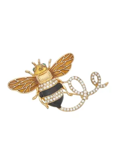 Gold Tone Black Crystal Summer Bee Pin
