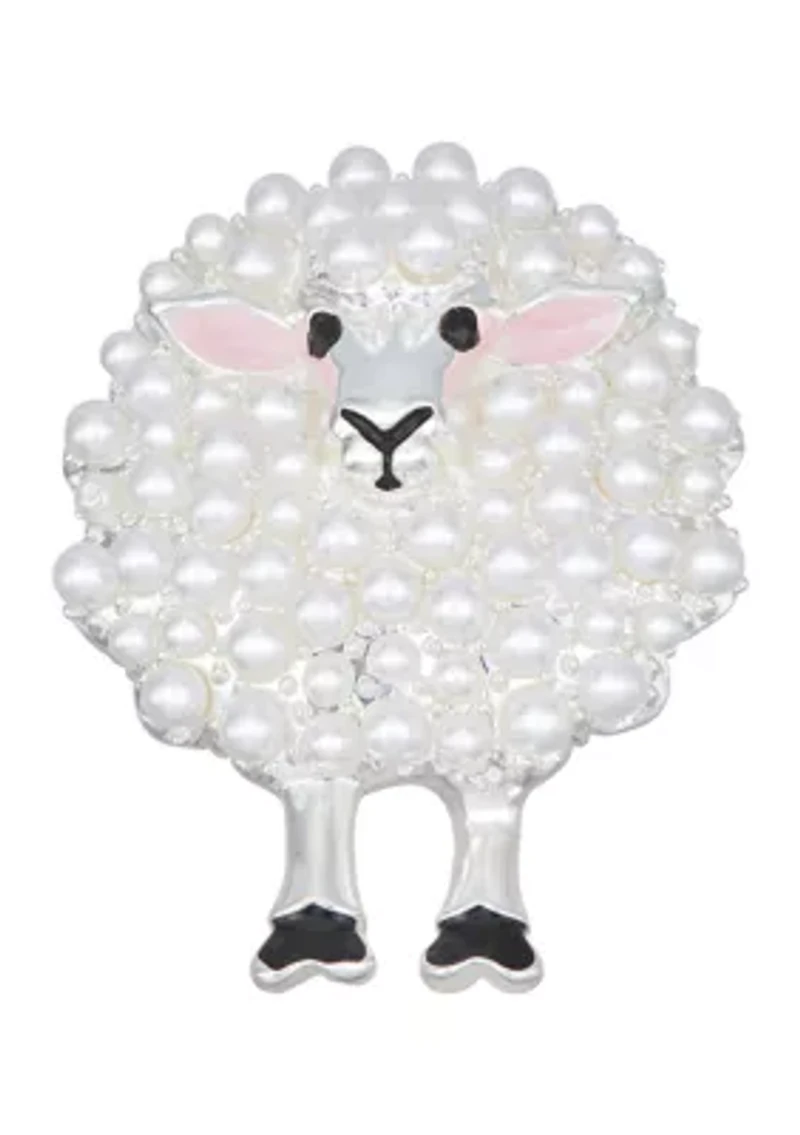 Silver Tone White Pearl Sheep Pin - Boxed 