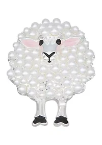 Silver Tone White Pearl Sheep Pin - Boxed 