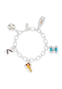 Silver Tone Camping Charm Flex Bracelet