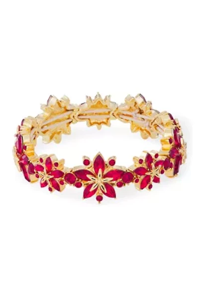 Gold Tone Red Poinsettia Stretch Bracelet