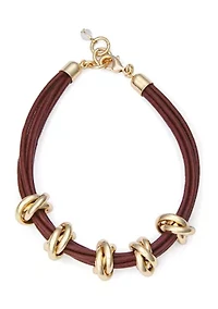 Gold Tone Leather Strand Bracelet