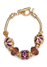 Gold Tone Purple Flower Slider Bracelet