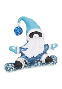 Silver Tone Boxed Blue Snowboard Gnome Pin