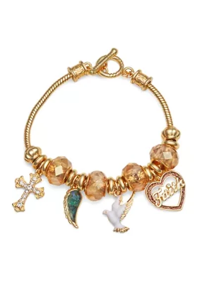 Gold Tone Boxed Multi Faith Slider Bracelet