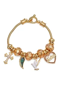 Gold Tone Boxed Multi Faith Slider Bracelet