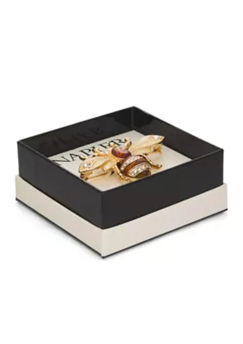 Gold Tone Brown Bee Pin