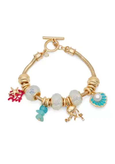 Gold Tone Multi Sealife Slider Bracelet