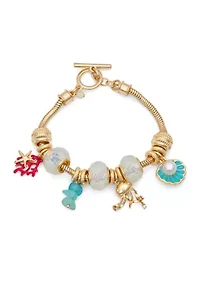 Gold Tone Multi Sealife Slider Bracelet