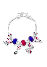 Silver Tone Red White Blue Americana Slider Bracelet