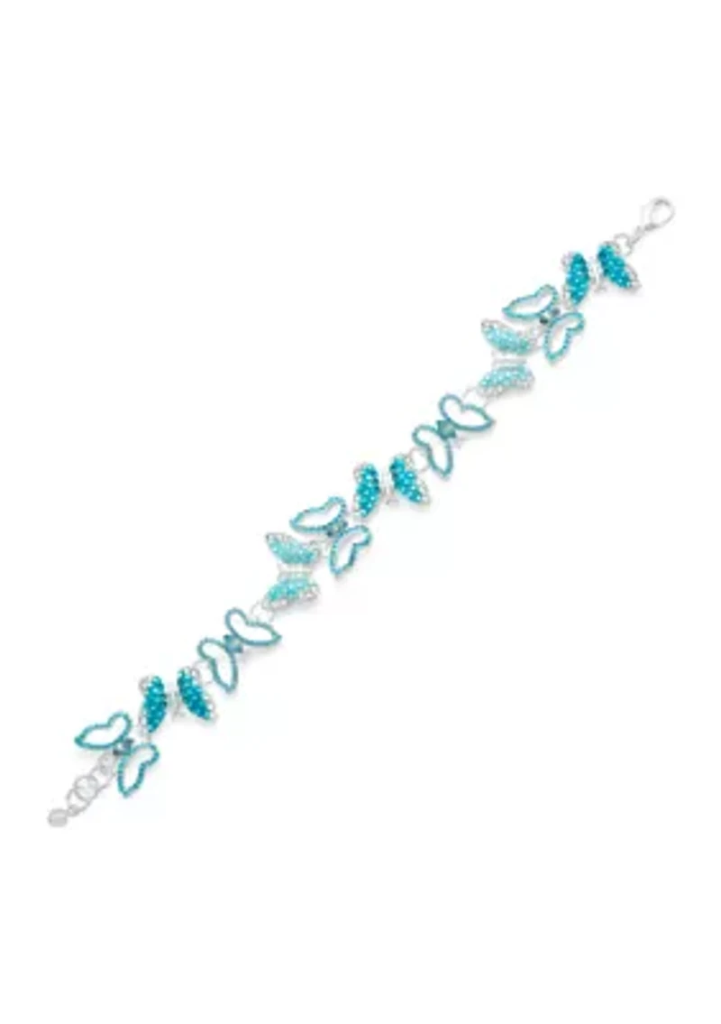 Silver Tone Blue Butterflies Flex Bracelet