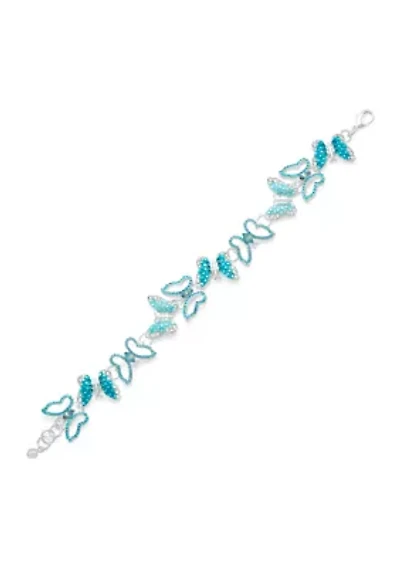 Silver Tone Blue Butterflies Flex Bracelet