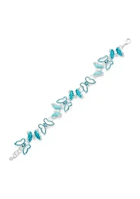 Silver Tone Blue Butterflies Flex Bracelet