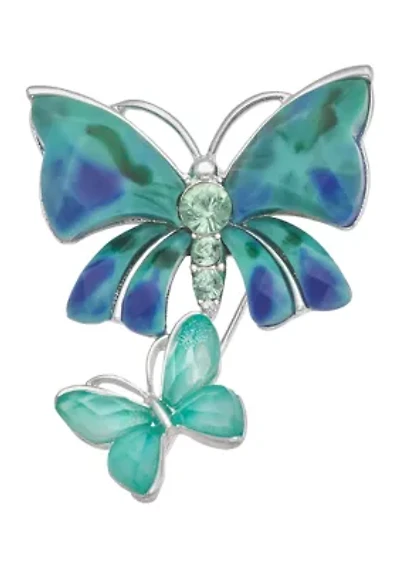 Silver Tone Teal Butterfly Pin