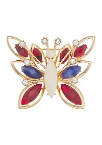 Gold Tone Red White Blue Butterfly Pin