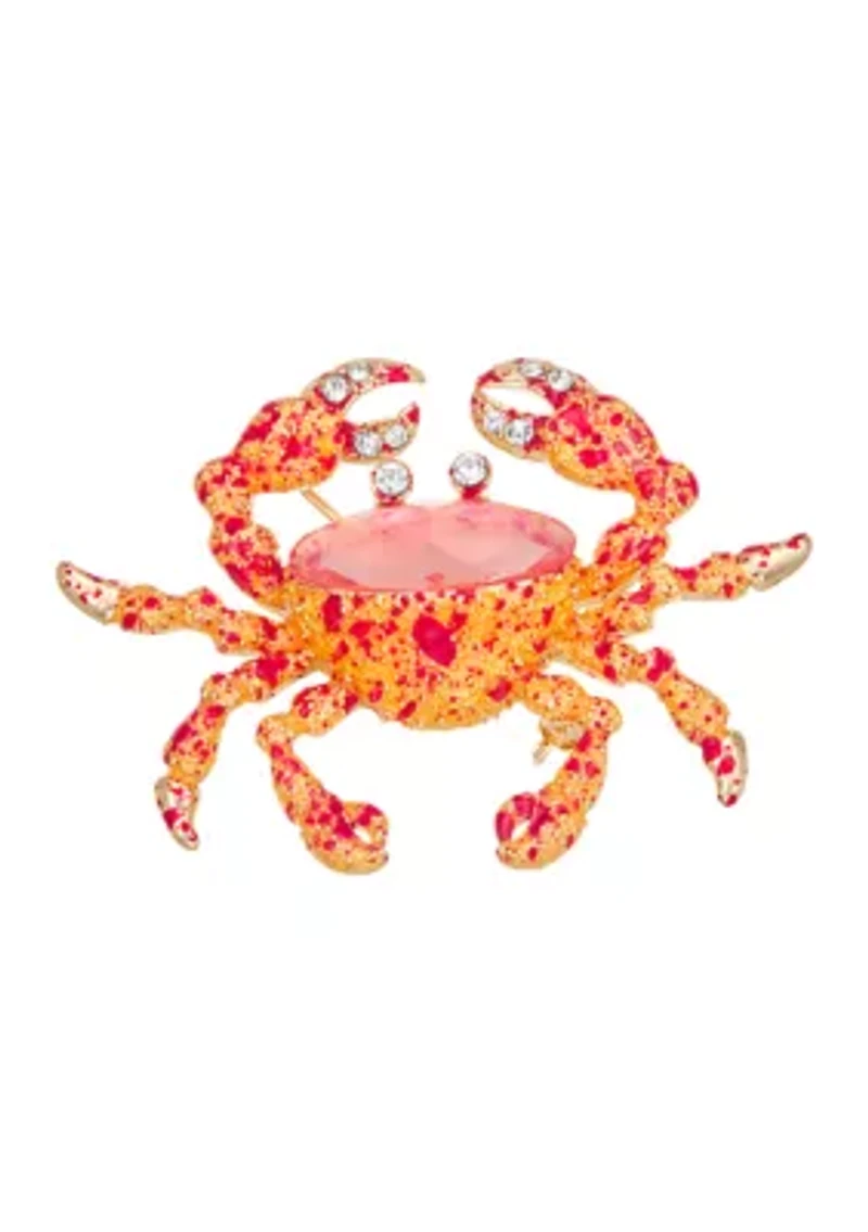 Gold Tone Pink Orange Crab Pin