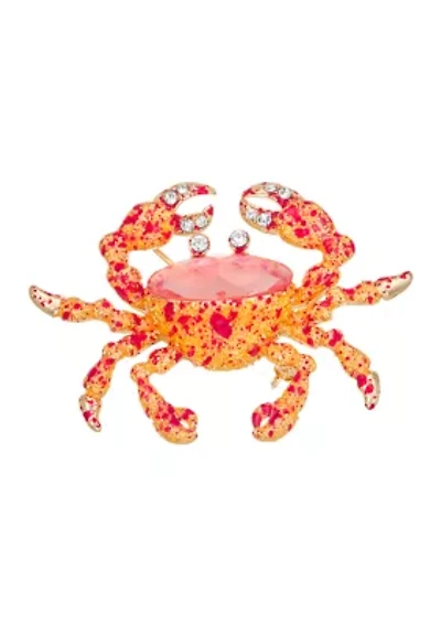 Gold Tone Pink Orange Crab Pin