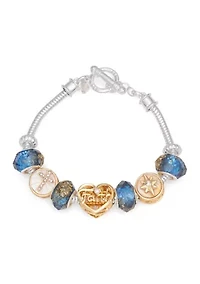 Silver Tone Blue White Faith Slider Bracelet