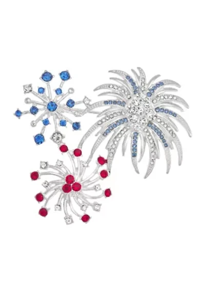 Silver Tone Red White Blue Fireworks Pin