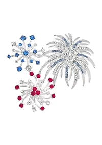 Silver Tone Red White Blue Fireworks Pin