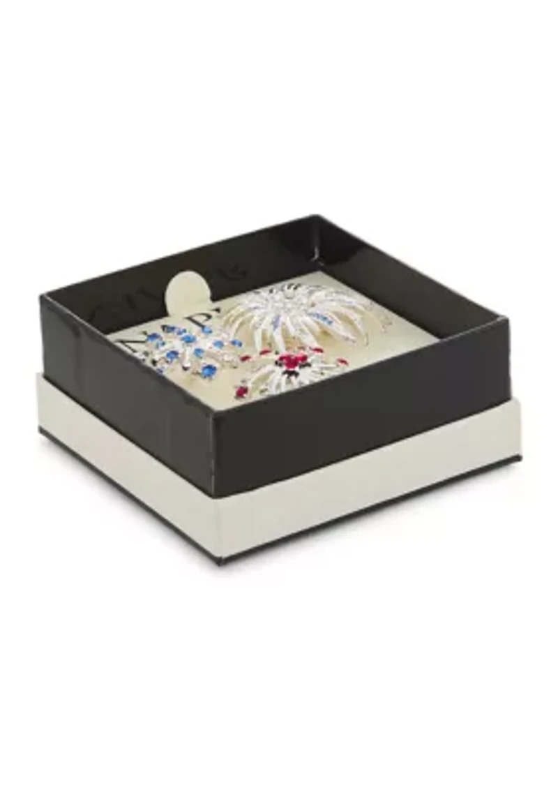 Silver Tone Red White Blue Fireworks Pin