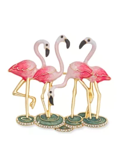 Gold Tone Pink Flamingo Pin