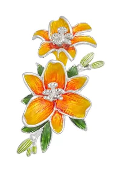 Silver Tone Yellow Green Flower Pin