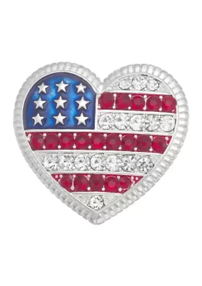 Silver Tone Red White Blue Heart Flag Pin