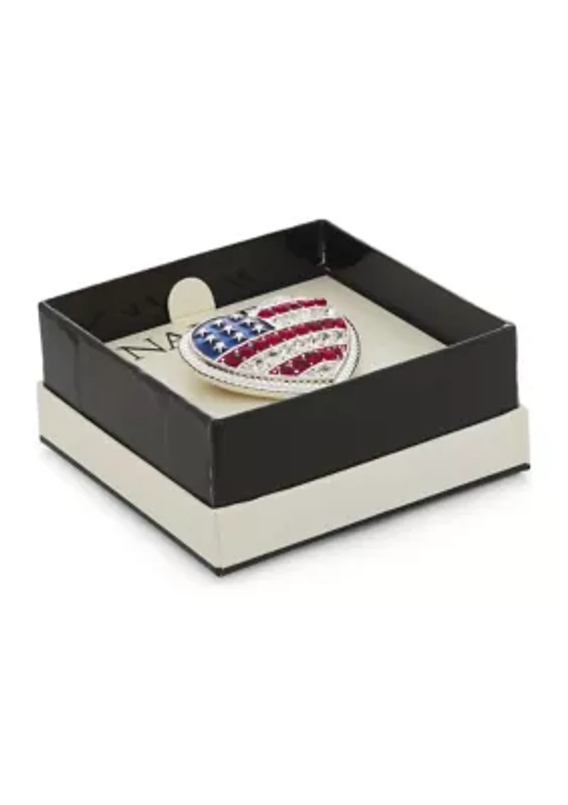 Silver Tone Red White Blue Heart Flag Pin