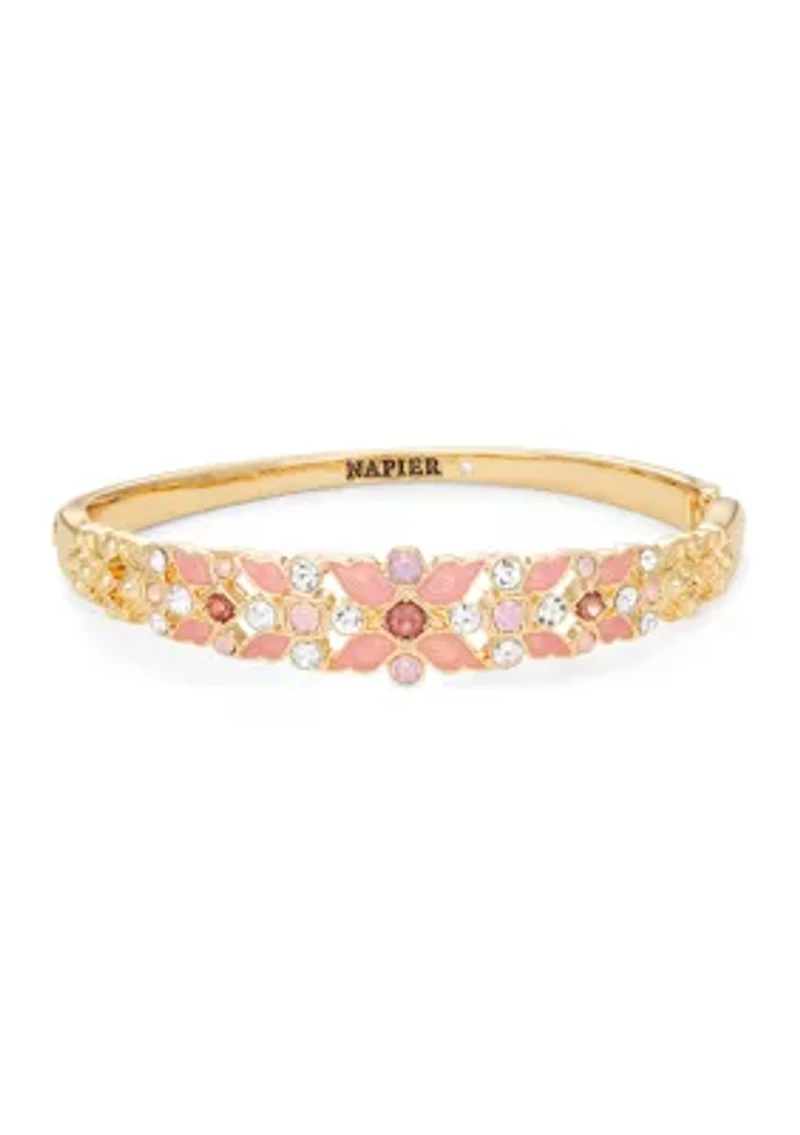 Gold Tone Pink Stone Bangle Bracelet
