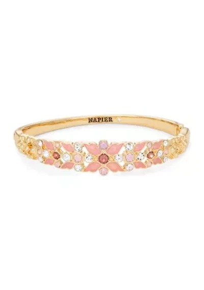 Gold Tone Pink Stone Bangle Bracelet