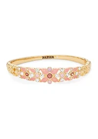 Gold Tone Pink Stone Bangle Bracelet