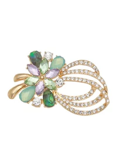 Gold Tone Multi Crystal Swag Pin