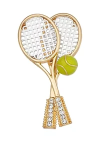 Gold Tone Crystal Tennis Racket Pin
