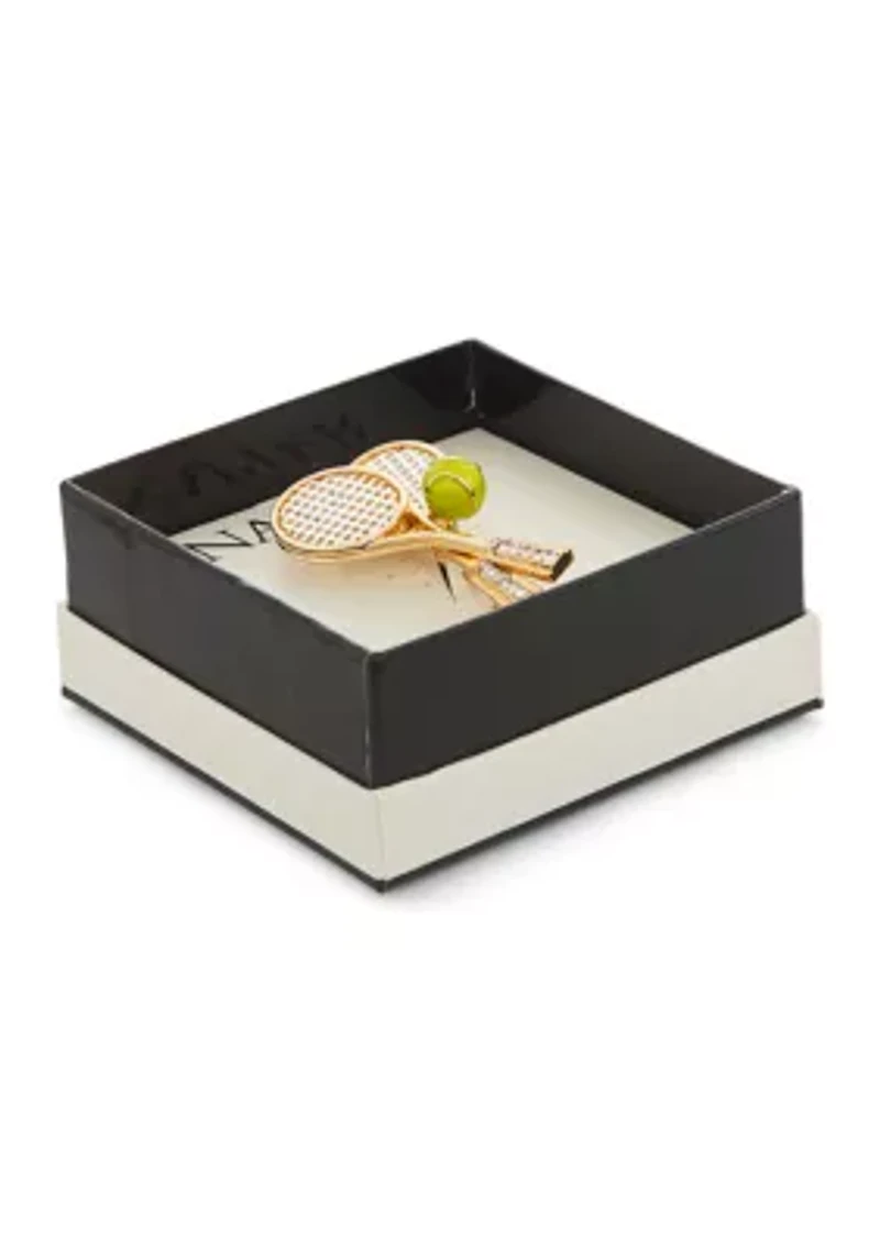 Gold Tone Crystal Tennis Racket Pin