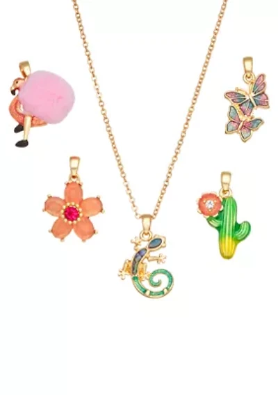 Gold Tone Multi Critter Pendant Necklace Set