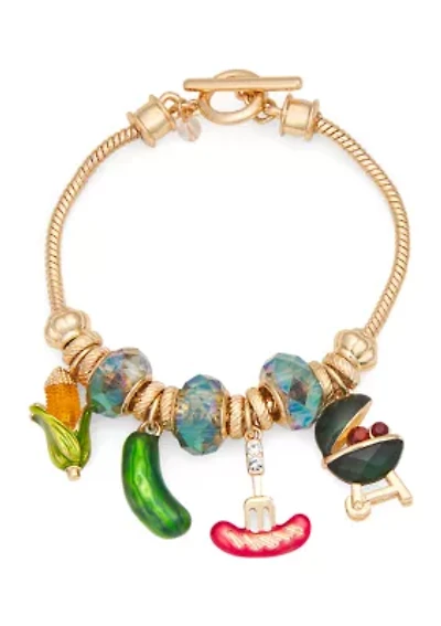 Gold Tone Multi BBQ Charm Slider Bracelet