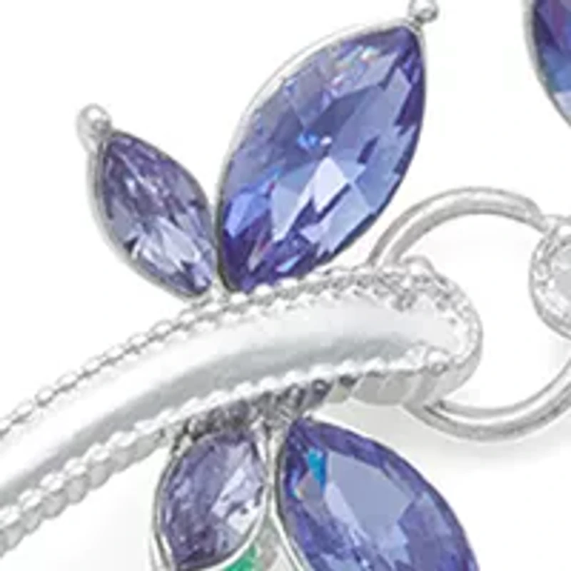 Silver Tone Green Purple Dragonfly Flex Bracelet