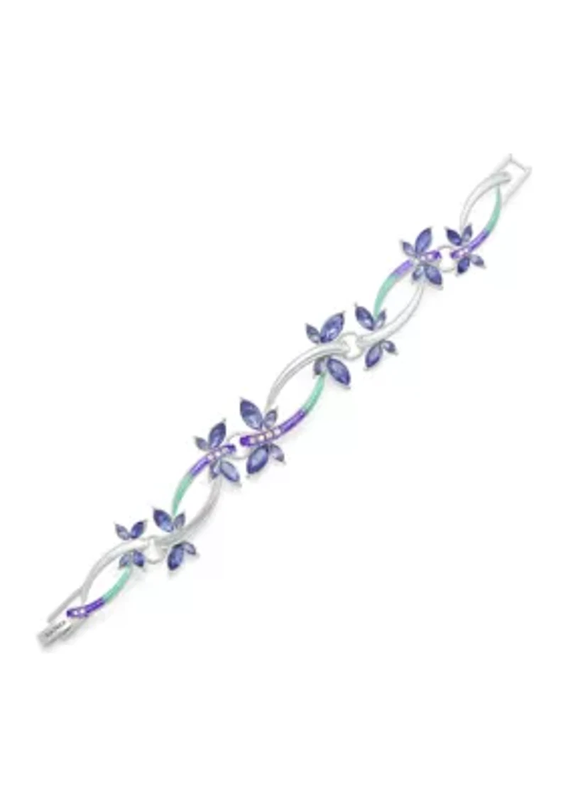 Silver Tone Green Purple Dragonfly Flex Bracelet