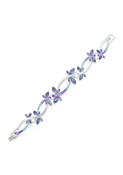 Silver Tone Green Purple Dragonfly Flex Bracelet