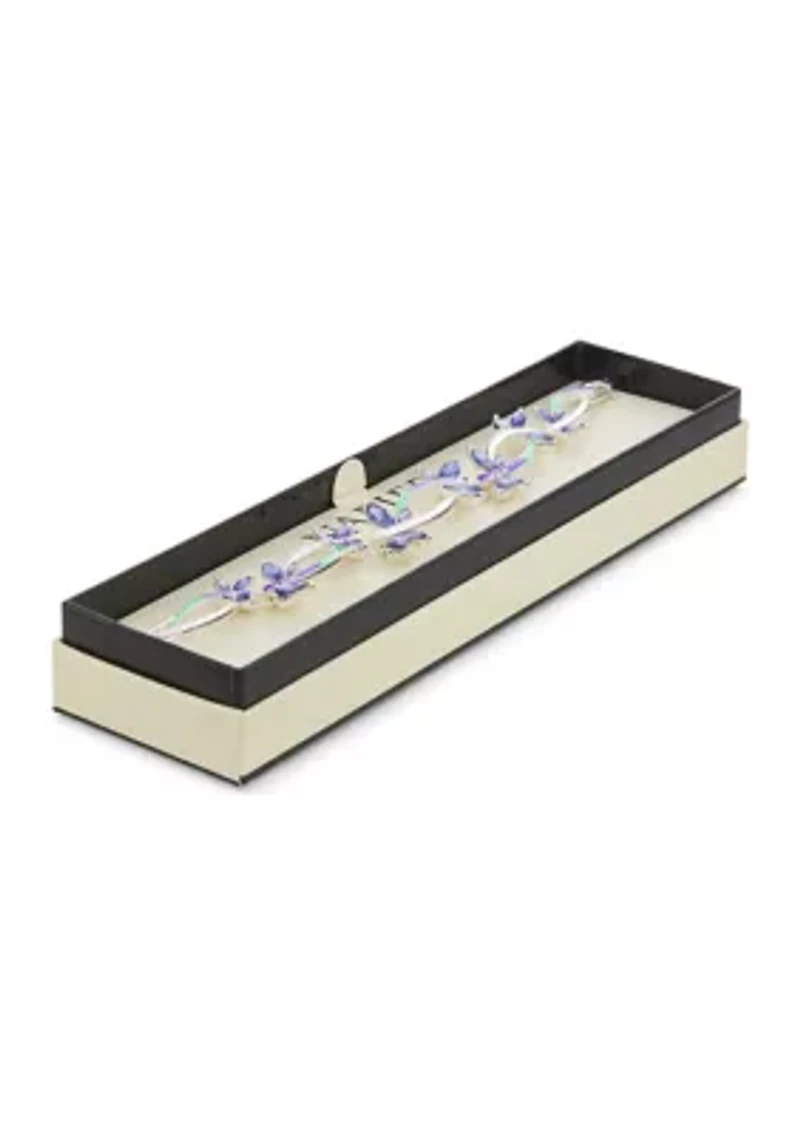 Silver Tone Green Purple Dragonfly Flex Bracelet