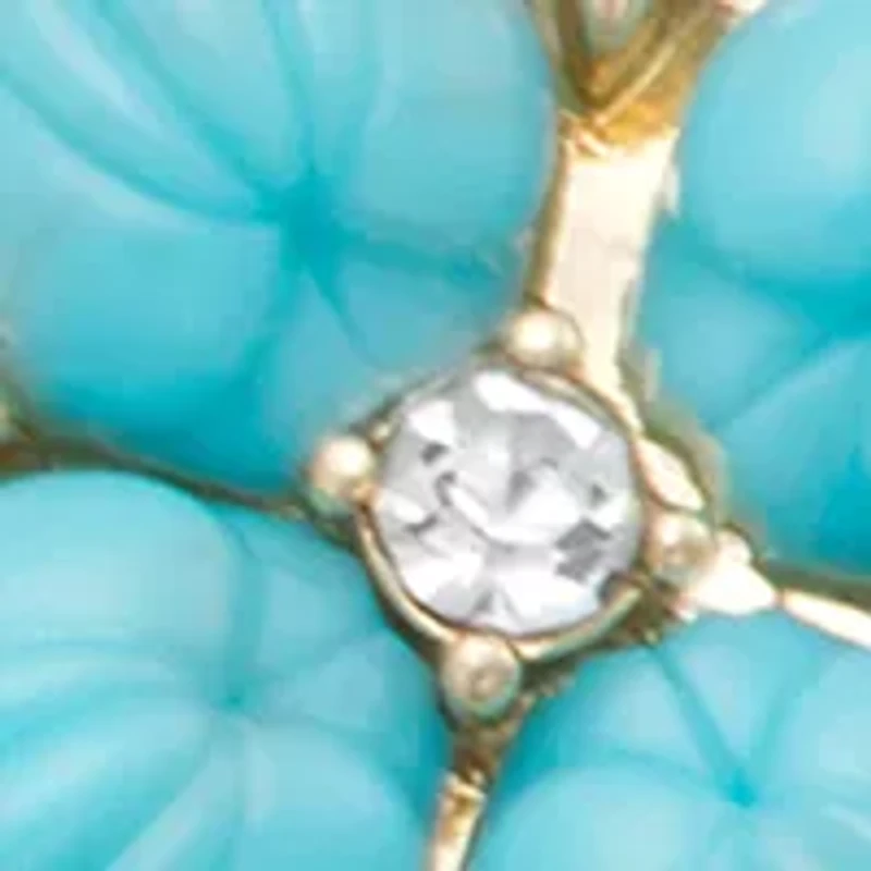 Gold Tone Green Blue Flower Flex Bracelet