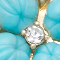 Gold Tone Green Blue Flower Flex Bracelet