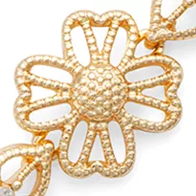Gold Tone Crystal Flower Flex Bracelet
