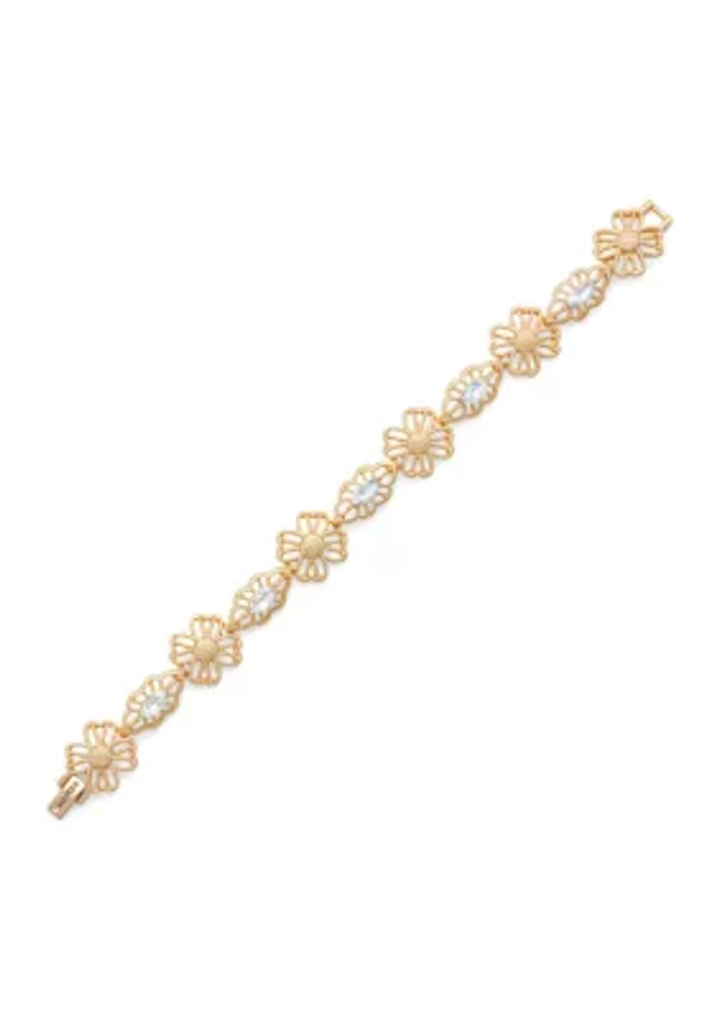Gold Tone Crystal Flower Flex Bracelet